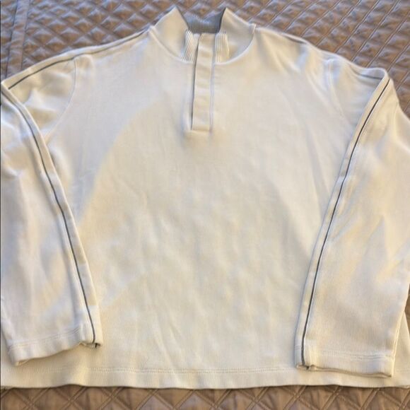 Hugo Boss Mens’ Long Sleeve Cotton Sweater. White with Gray Detail. Size Large. - Picture 1 of 7